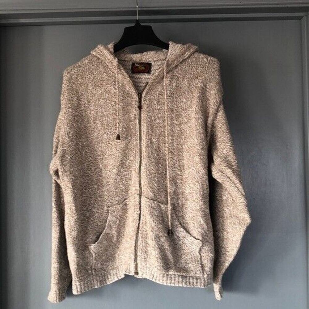 Women's heavy Knit Oatmeal long sleeve hoodie sweater full zip ALPS sz L